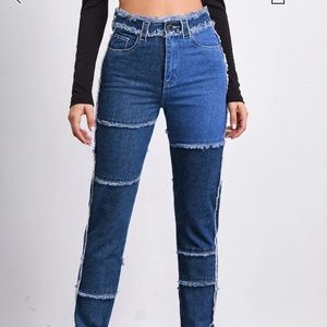Cut and Sew Frayed Jeans